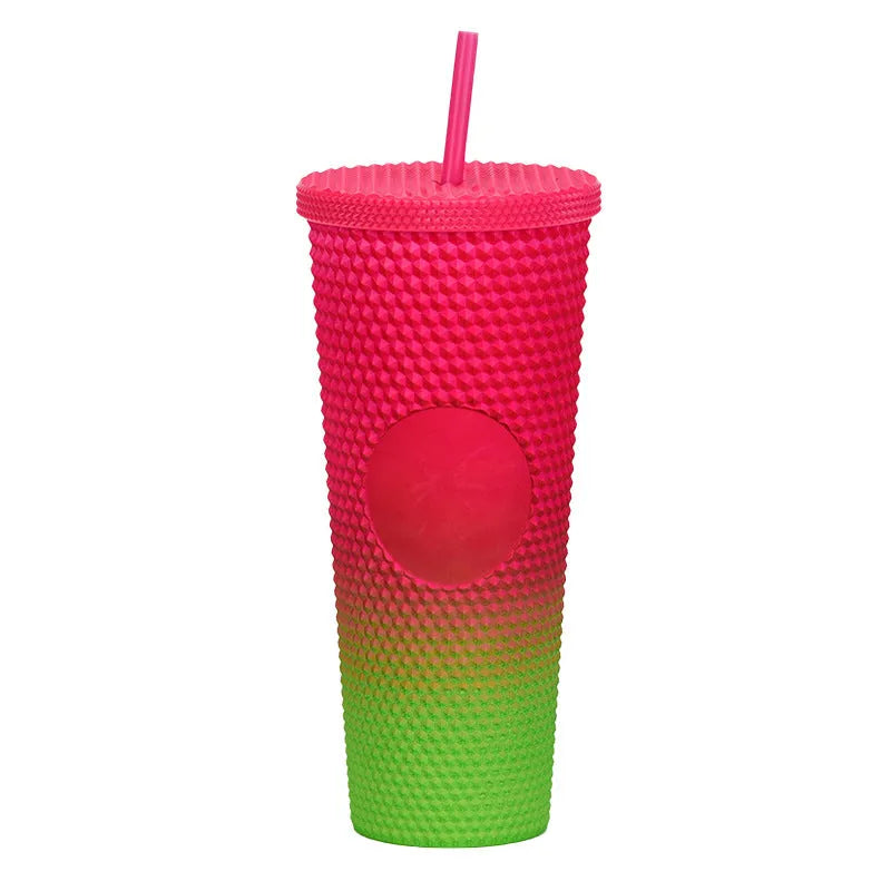 Double Studded Plastic Straw Cup Large Capacity Creative 710ml Durian Cup Portable Diamond Cup - Bellarte Enchanté Double Studded Plastic Straw Cup Large Capacity Creative 710ml Durian Cup Portable Diamond Cup